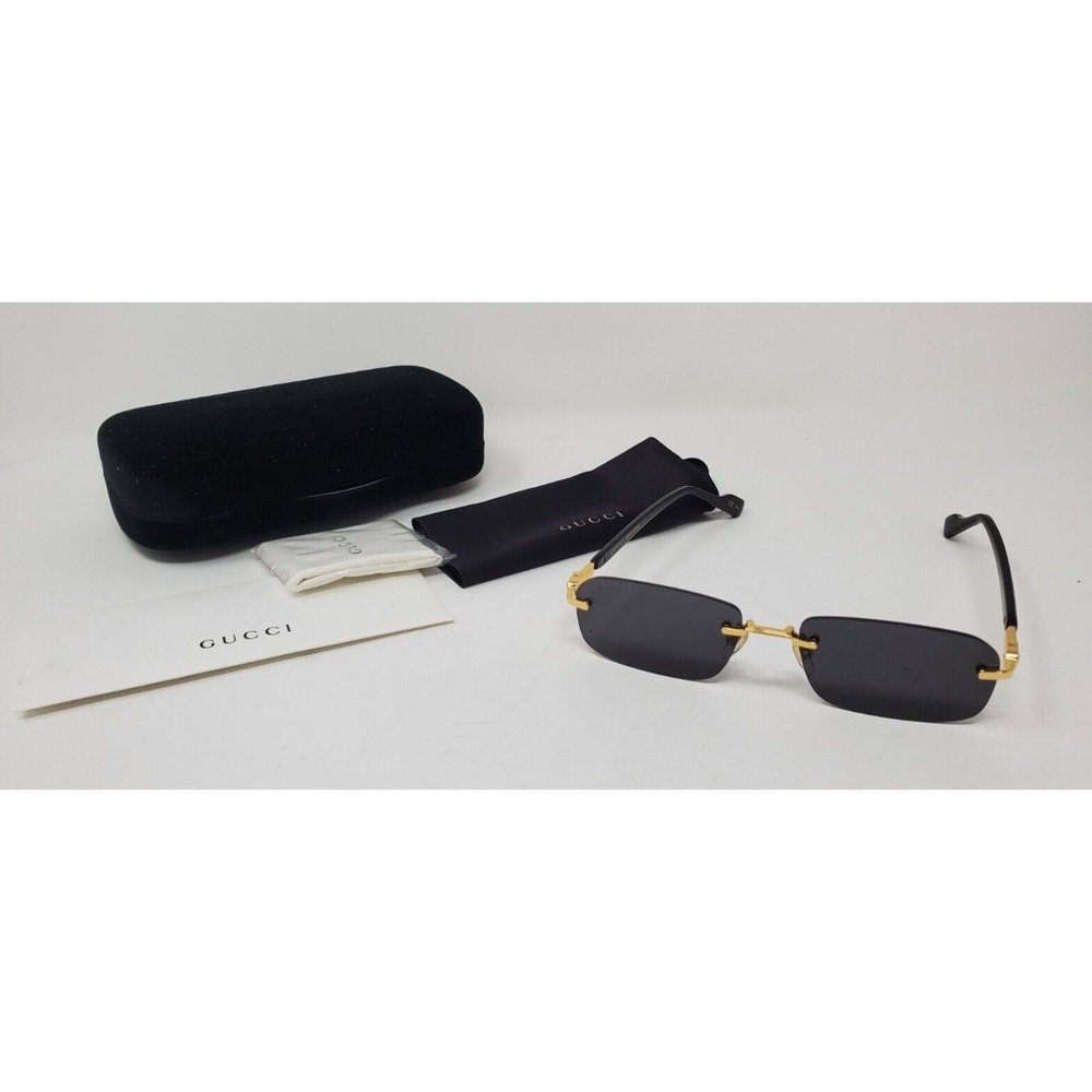 Gucci  Rectangular Rimless Sunglasses GG1221S 001, Black/Gold-Gray Lens 140mm